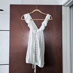 White Ruffled Button-Down Top